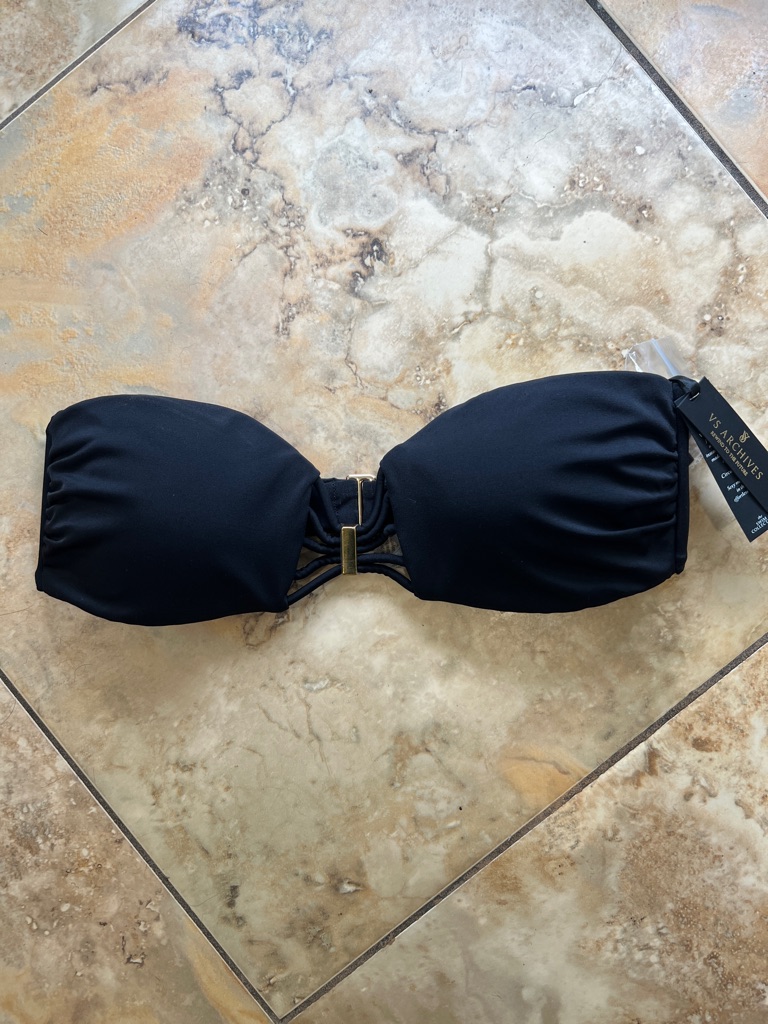 Victoria's Secret Black Strapless Swim Top With Gold Tag Detail